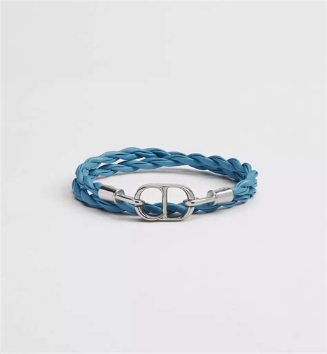 CD Icon Woven Leather Double Bracelet Blue Calfskin and Silver-Finish ...