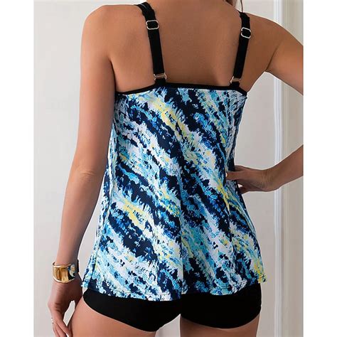 Women's Bathing Suit Tankini 2 Pieces Printed Boyleg Quick Dry Elastic ...