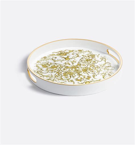 Round Tray White Lacquered Wood with Gold-tone Dioresque Butterfly ...