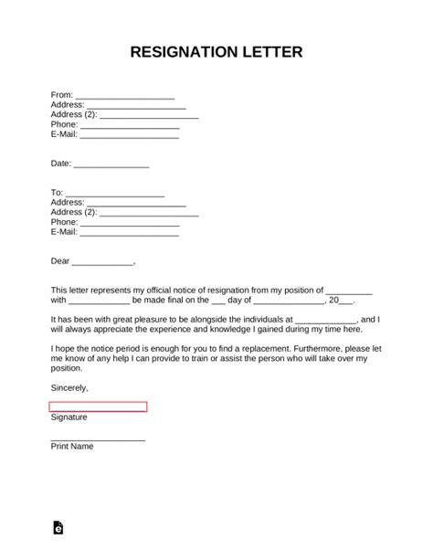 Free Resignation Letters | Templates (12) - PDF | Word – eForms