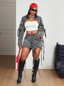 Slaydiva High Waist Fitted Washed Frayed Hem Plus Size Women's Denim ...
