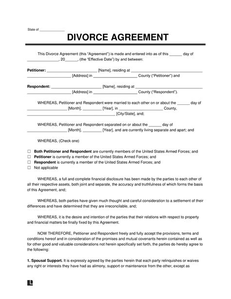 Free Divorce Agreement Template | PDF & Word