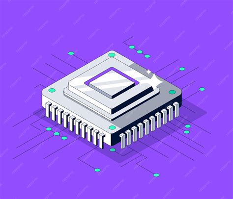 Cartoon futuristic microchip digital core in isometric style minimal ...
