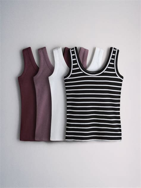 Buy The Set 4 Pack Ribbed Scoop Vests Plum/Purple/White/Stripe from ...