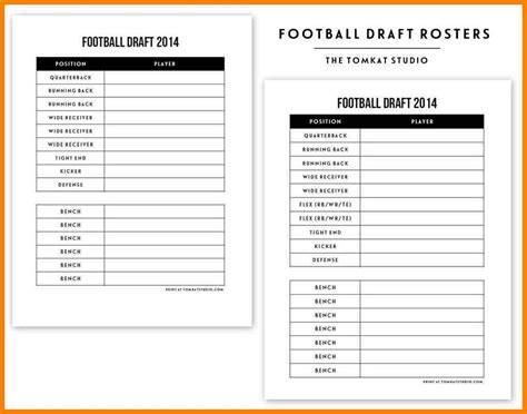 Fantasy Football Depth Chart Printable