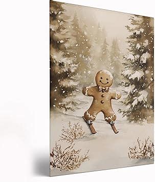 Amazon Com Vintage Christmas Wall Art Gingerbread Man Christmas Oil Painting Forest Wall Art