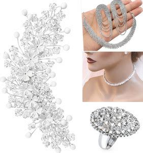 house of common Bridal Jewellery Combo Pack of 4 — Tiara, AD Necklace ...