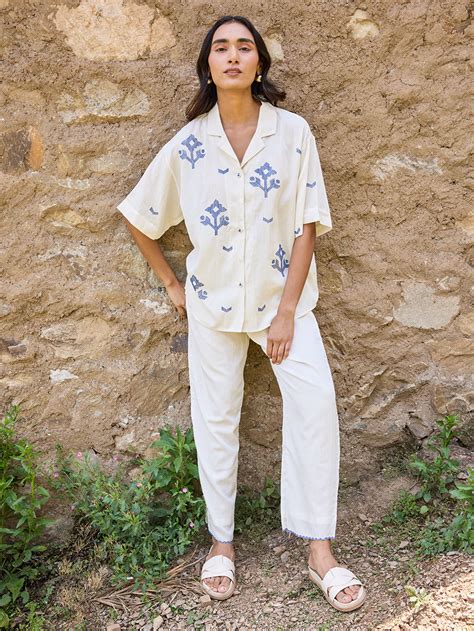 White Hand Embroidered Organic Cotton Shirt