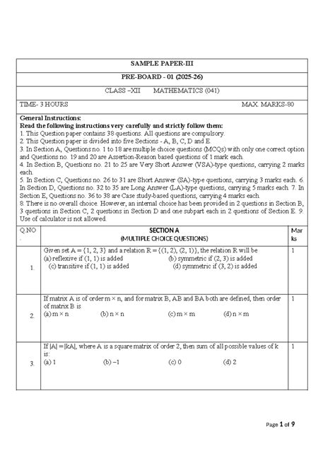 QP- Sample Paper-III (XII) Mathematics Exam Instructions and Questions ...