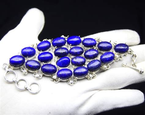 Handmade 925 Sterling Silver Lapis Lazuli Gemstone Chain Bracelet ...
