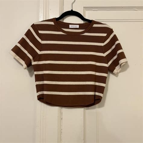 Brown and cream striped crop top Vestique boutique... | Depop in 2025 ...