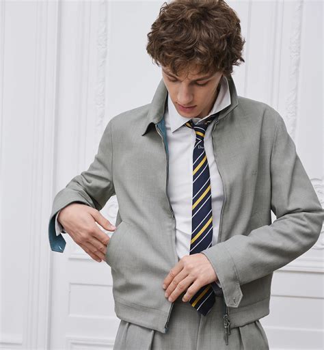 Reversible Zipped Jacket with Book Cover Embroidery Gray Virgin Wool ...