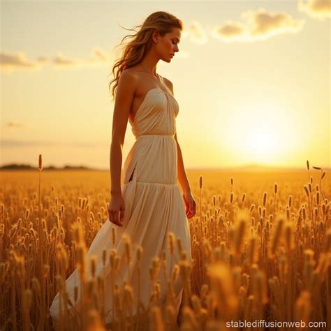 make the greek goddes demeter in a wheat field with her facing us ...