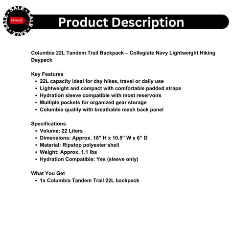 Columbia 22L Tandem Trail Backpack – Collegiate Navy Lightweight Hiking ...