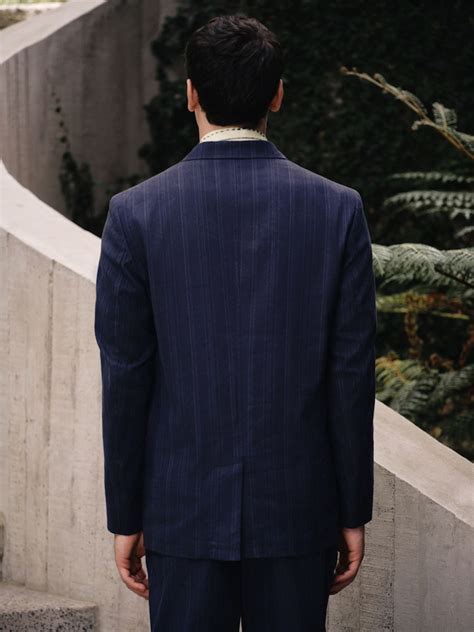 Buy Navy Relaxed Fit Linen Blend Stripe Suit Jacket from Next India