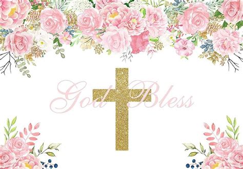 God Bless Photography Backdrop Blue Silver Baptism Background Backdrops