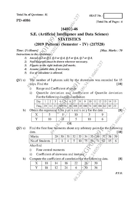 Statistics (217528) Semester IV - May Jun 2025 PYQ Exam Paper - Studocu