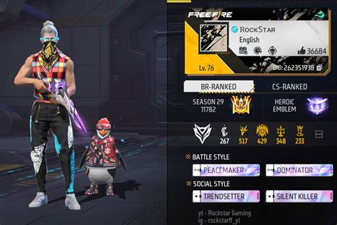 Rockstar Gaming's Free Fire MAX ID, stats, K/D ratio, headshots, and ...