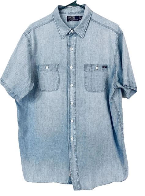 Vtg Men's Polo Ralph Lauren XL Chambray Shirt Blue Short Sleeve US-RL ...