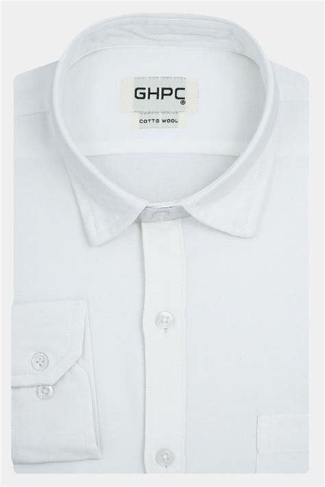 Men's Winter Wear Cottswool Plain Solid Full Sleeves Shirt (White)