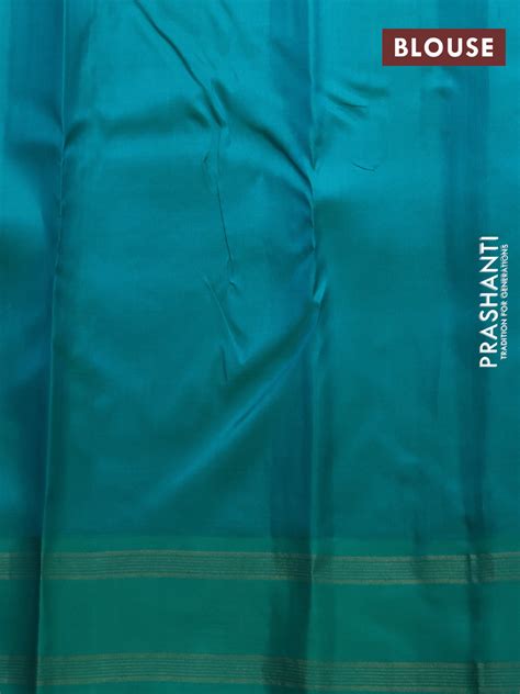 Pure kanchipuram silk saree violet and teal green with allover zari wo ...