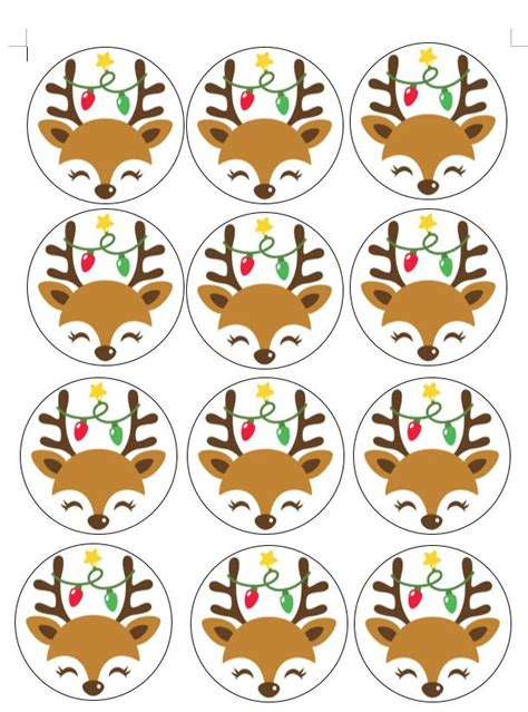 Set Of 12 Cute Reindeer Face Edible Paper Cupcake Cookie Toppers PRE