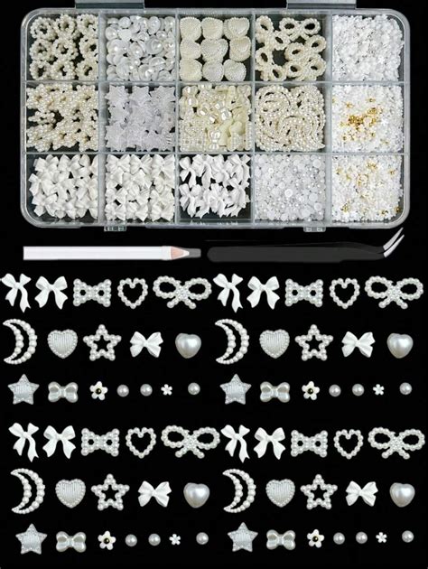 15-Grid White Resin Pearl Mixed Heart, Bow, Star, Moon, Mini Floral ...