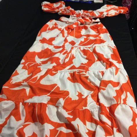 Dresses | Xxl Orange Floral Print Twopiece Maxi Dress Off Shoulder ...