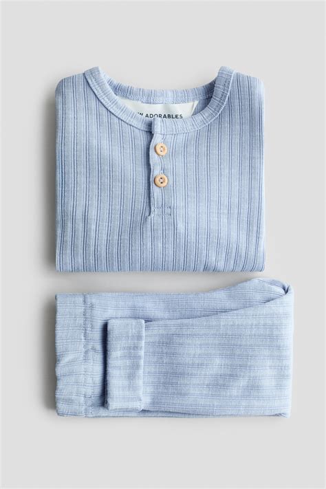 2-piece ribbed jersey set - Light blue - Kids | H&M IN