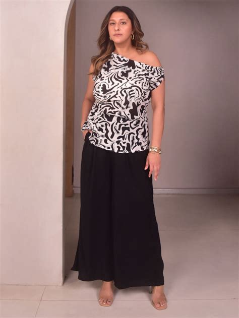 Black White Cotton Blend Top