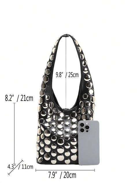 Trendy Punk Style Women S Bucket Bag With Double Sided Full Encrusted Round Metal Studs