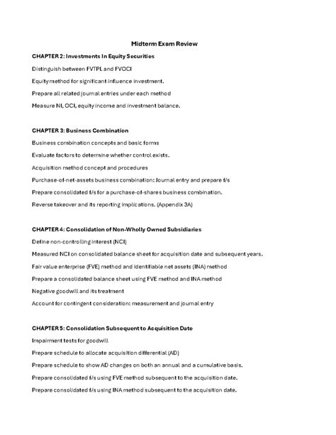 Midterm Exam Review: Equity Securities & Business Combinations (ACCT ...