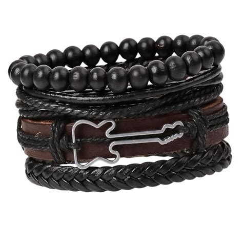 Buy PASU FASHION Guitar Charm Leather Bracelet Set form Men | Wraps ...