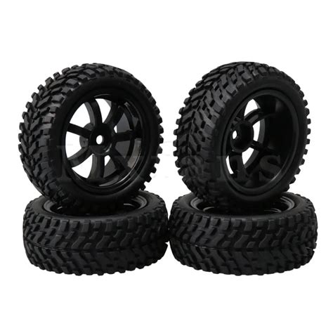 Mxfans 74x27mm Black Plastic 7 Spoke Wheel Rims Rubber Tires For Rc 1