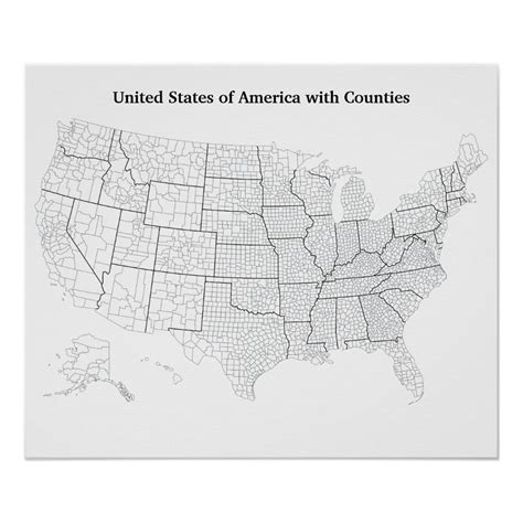 United States With Counties Blank Outline Map Poster Map