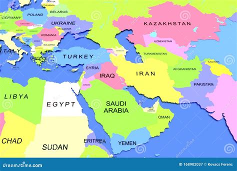 Mapa Representativo Tridimensional De Oriente Medio Stock De