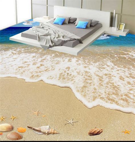 Custom 3d Floor Beach Wallpapers For Living Room Waterproof Pvc 3d
