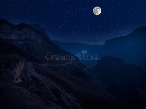 Mountain Road Through The Forest On A Full Moon Night Scenic Night