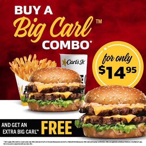 deal carl s jr free big carl burger with 14 95 big carl combo purchase frugal feeds