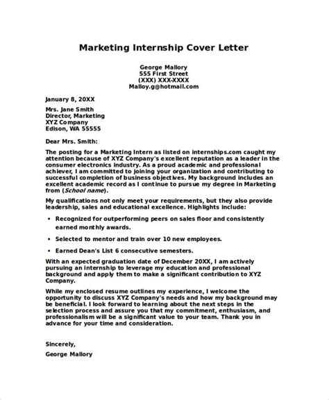 Cover letter for internship sample Free 7 Internship Cover Letters Samples In Pdf Ms Word in ...