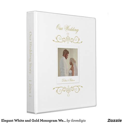 Elegant White And Gold Monogram Wedding Album Binder Zazzle Monogram Wedding Invitations