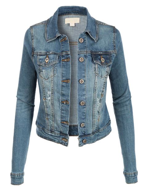 le3no womens vintage long sleeve denim jean jacket with pockets rock on denim jeans jean