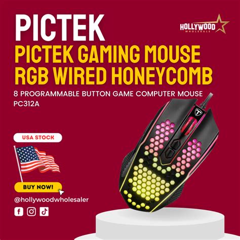 Pictek Gaming Mouse Rgb Wired Honeycomb Mice With 8000dpi Adjustable 8