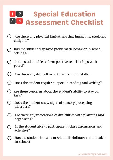 Special Education Assessment Checklist Pdf Included Number Dyslexia