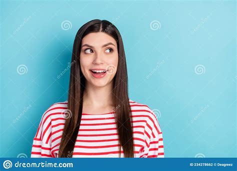 Portrait Of Attractive Curious Cheerful Amazed Girl Making Decision Copy Space Isolated Over