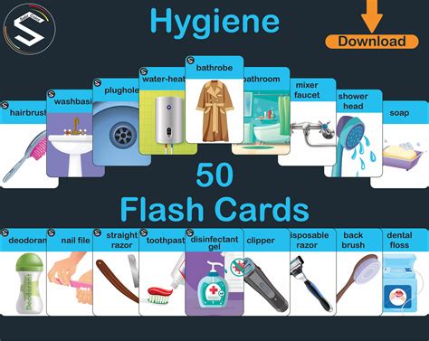 English Hygiene Flash Cards Printable Nursery Cards Household Items Cards Montessori Hygiene