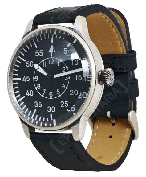 Luftwaffe Black Vintage Pilot Watch Ww2 Repro Leather Military German