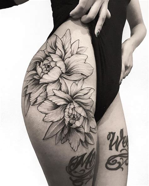 Large And Beautiful Peonies Hip Thigh Tattoos Hip Tattoos Women Floral Hip Tattoo