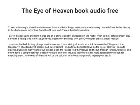 The Eye Of Heaven Book Audio Free
