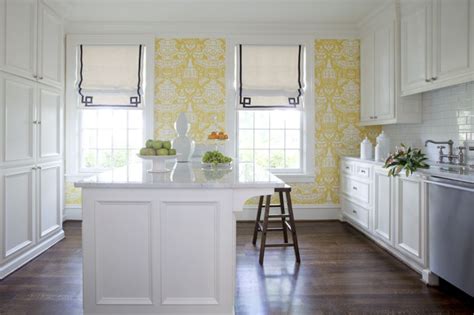 White Kitchen With Wallpaper House Beautiful Kitchen Inspirations